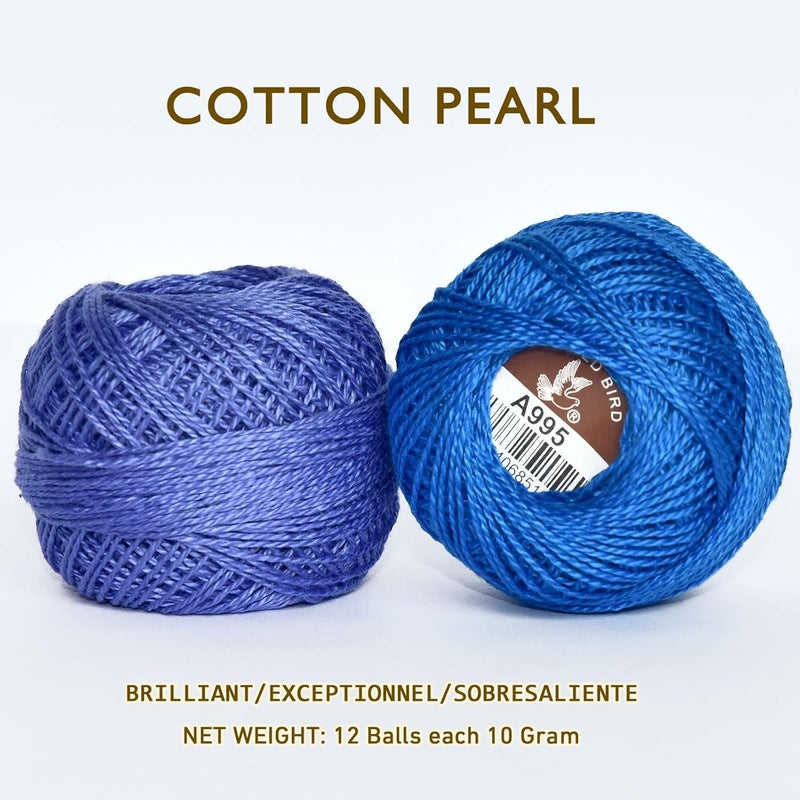 colored bird Double Mercerized Egyptian Long Staple Cotton Pearl Thread Ball 10 Grams Rainbow Color Embroidery Thread 12 Colors per Box for Crochet Hardanger Cross Stitch Hand Embroidery,Bluegreen Series - Image 5